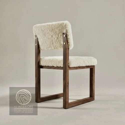 The Ren Dining Side Chair (COL) - Sheepskin Shearling | Dining Chair in Chairs by YJ Interiors. Item made of oak wood with fabric works with minimalism & mid century modern style