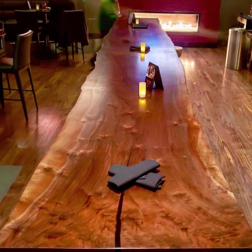 Solid Black Walnut Slab Table | Dining Table in Tables by DI VITA Style | IPIC Theaters in Redmond. Item made of walnut with steel