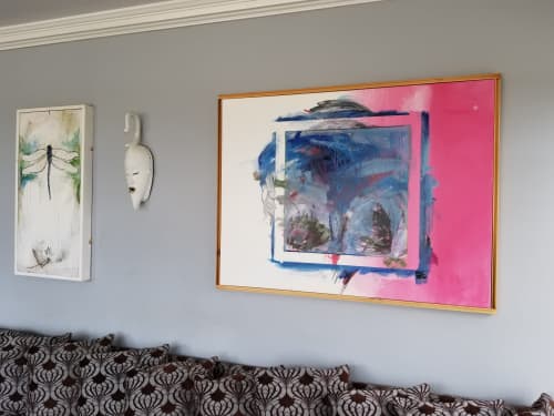 Dragonfly and White to pink- blue water | Paintings by Margot Waller Madgett | Private Residence - Bernice Dr, San Diego in San Diego