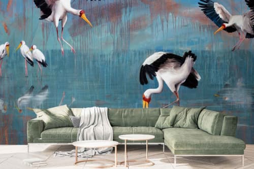 Storks - Reflecting Blue | Wallpaper in Wall Treatments by Cara Saven Wall Design. Item composed of fabric and paper