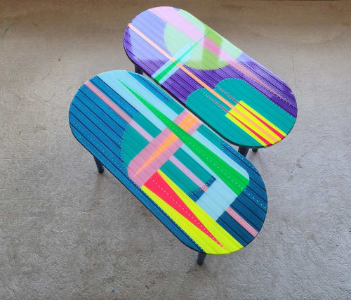 Oval Colorful Abstract Funky Resin Art Side Coffee Tables | End Table in Tables by Epoxy Coffee Table Shop. Item works with boho & contemporary style