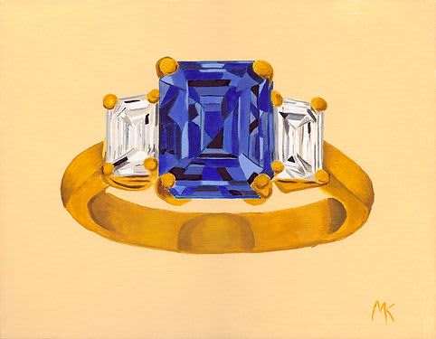 Blue Sapphire Ring - Original Oil Painting on Canvas | Oil And Acrylic Painting in Paintings by Michelle Keib Art. Item composed of canvas