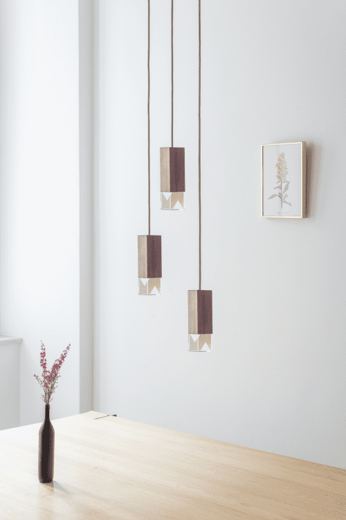 Lamp/One Wood Trio Chandelier | Chandeliers by Formaminima. Item composed of wood and brass
