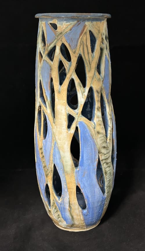 Cylindrical Cut Out Vase With Tree Motif | Floral Arrangements by Feats Of Clay. Item composed of stoneware