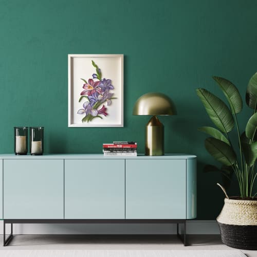 Purple Bouquet on-edge paper art | Wall Sculpture in Wall Hangings by JUDiTH+ROLFE. Item composed of paper in boho or contemporary style