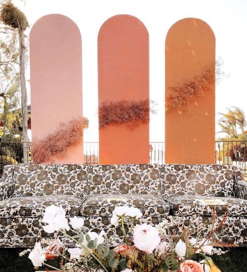 Palette Installation w/ Color Matched Gypsophila florals | Sculptures by Tiffany Lusteg. Item composed of wood