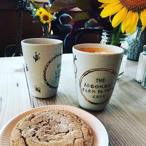 Ceramic Cups by Pickle Pottery at Farm to Fork Cafe, Coloma Wescover Cups