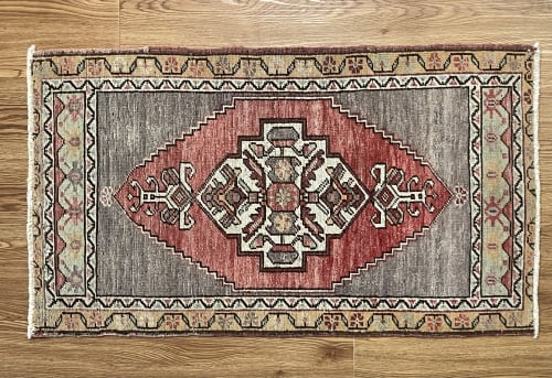 Vintage Hand-woven Turkish Rug Doormat| 1.9 x 3.2 | Small Rug in Rugs by Wool and Rug. Item composed of wool in boho or contemporary style