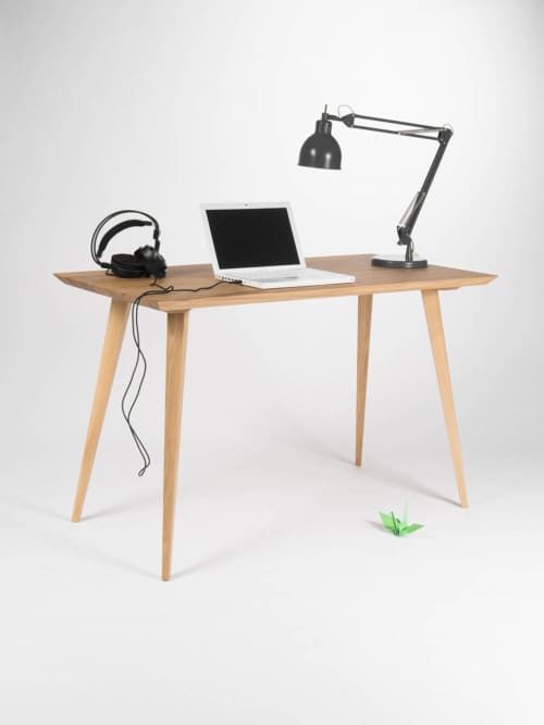 EDGE - Wooden desk, office table, bureau, mid century modern | Tables by Mo Woodwork. Item composed of oak wood in minimalism or mid century modern style