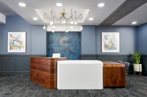 Centerline Apartments Reception Desk | Tables by Long Grain Furniture | Centerline Apartments in Omaha. Item composed of wood