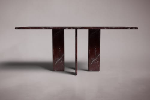 Luna Rectangular Elazig Cherry Marble Dining Table | Tables by HamamDecor LLC. Item composed of marble in mediterranean or modern style