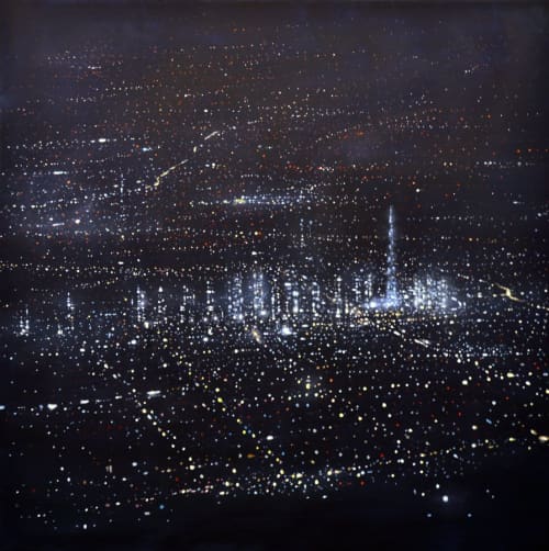 Dubai Tryptich | Oil And Acrylic Painting in Paintings by Dennis Ekstedt | Address Boulevard in Dubai. Item composed of canvas and synthetic