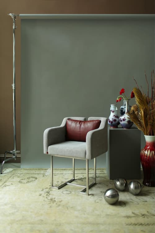 Papillonne Matt Chrome Chair | Dining Chair in Chairs by LAGU. Item made of fabric & steel