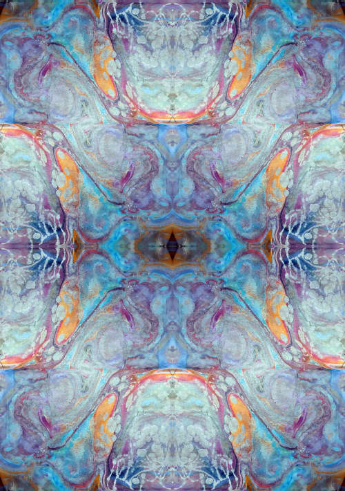 Turquoise Arabesque | Prints by KALEIDO MARBLING ART. Item made of canvas & paper