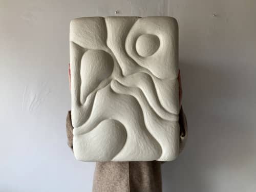 ‘Linger’ | Wall Sculpture in Wall Hangings by Greyya Jay. Item made of oak wood with cement works with minimalism & japandi style