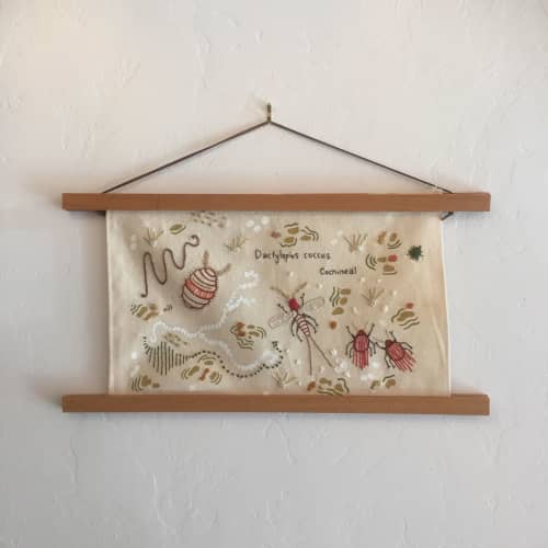 Life Cycle of Cochineal | Embroidery in Wall Hangings by Sonoran Witch Boy | Sonoran Witch Boy Studio in Tucson. Item made of fabric with synthetic