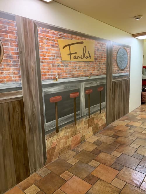 Interactive Fancho’s Pub Mural | Murals by Walls by Elaine | The Springs at Clackamas Woods in Milwaukie
