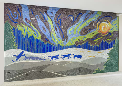 Winter Run | Public Mosaics by Stacia Goodman Mosaics. Item composed of stone and glass