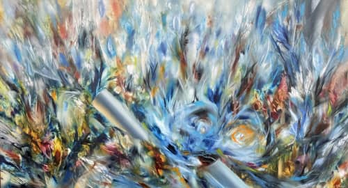 Flower by the Creek II | Oil And Acrylic Painting in Paintings by Kozyuk Gallery. Item composed of canvas in boho or contemporary style