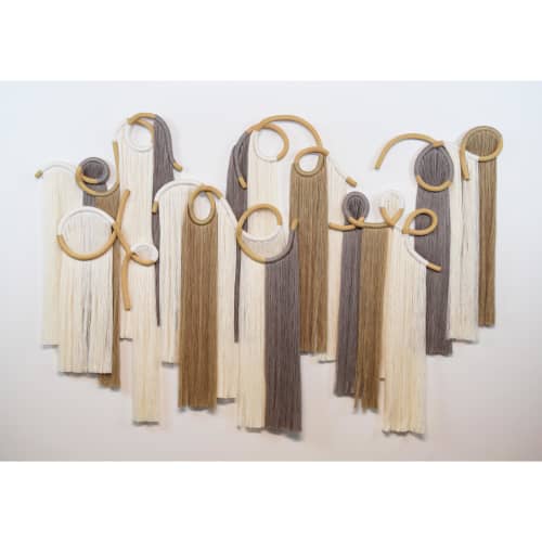 60" Wall Sculpture with Cotton Fringe | Wall Hangings by Karen Gayle Tinney. Item composed of fabric and ceramic in modern style