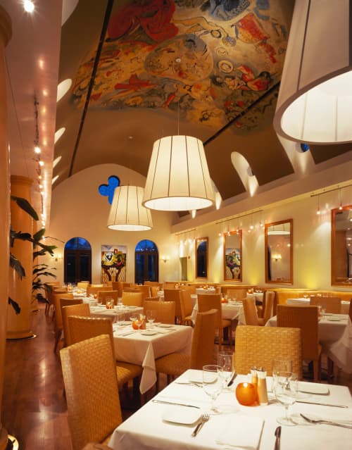 Cafe Lurcat Custom Chandeliers | Chandeliers by CP Lighting | 494 5th Ave S in Naples. Item made of linen with aluminum