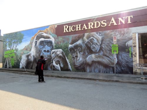 The gorillas mural | Street Murals by Anat Ronen | Richard's Antiques Inc in Houston