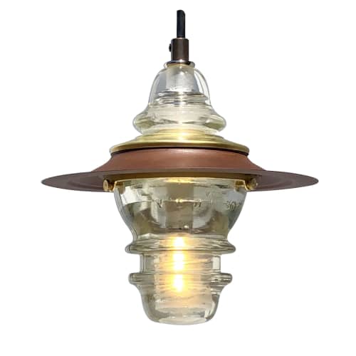 Insulator Light Pendant Lantern Metal Hood Brass & Glass Cap | Pendants by RailroadWare Lighting Hardware & Gifts. Item composed of glass in country & farmhouse or eclectic & maximalism style