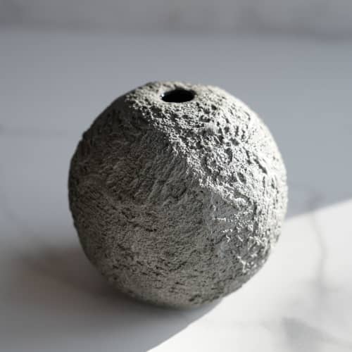 Sphere Bud Vase in Textured Dove Grey Concrete | Vases & Vessels by Carolyn Powers Designs. Item made of concrete with glass works with contemporary & japandi style