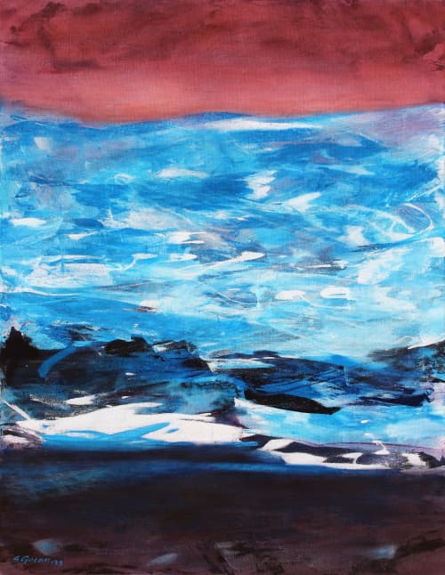 Evening Sky Over the Glacier | Oil And Acrylic Painting in Paintings by Simona Gocan. Item made of canvas compatible with contemporary style