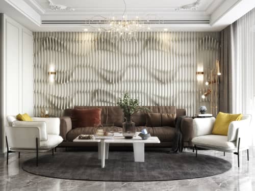 LEDA - Wall & Ceiling Panel | Paneling in Wall Treatments by Mikodam Design. Item composed of oak wood & wool compatible with minimalism and mid century modern style