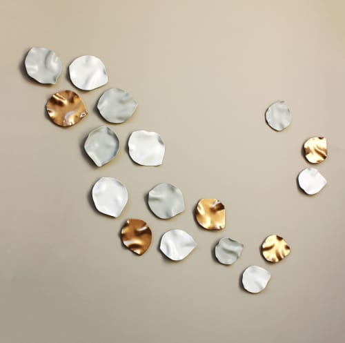 Blossom - set of 17 abstract ceramic wall art sculpture | Wall Sculpture in Wall Hangings by Elizabeth Prince Ceramics. Item composed of ceramic in minimalism or mid century modern style