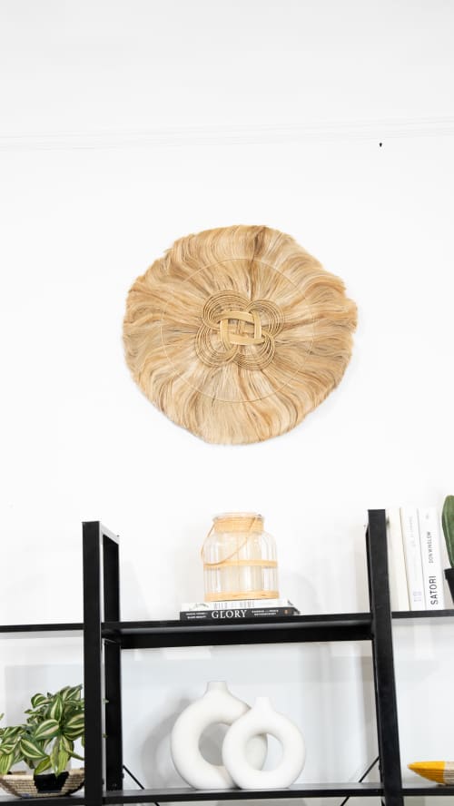Handmade Large 24" Round Jute Grass Sustainable Wall Decor | Ornament in Decorative Objects by Amara. Item made of fiber compatible with boho and contemporary style