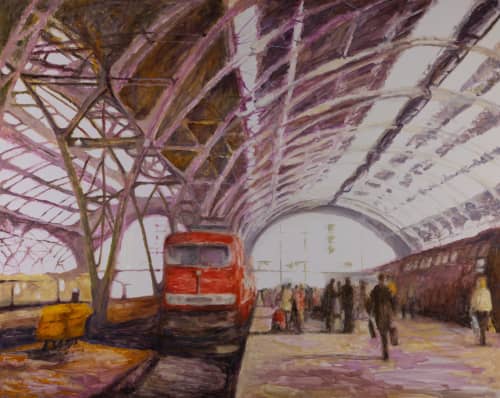 Leipziger Bahnhof | Oil And Acrylic Painting in Paintings by Sally K. Smith. Item made of canvas works with contemporary & industrial style