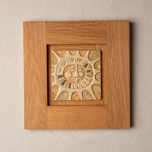 Mayan Sun Ceramic Wall Art | Wall Sculpture in Wall Hangings by Clare and Romy Studio. Item composed of ceramic in boho or mid century modern style