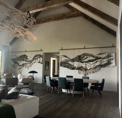 Large Fiber Hanging for Contemporary Spaces "Grounding In" | Embroidery in Wall Hangings by Rebecca Whitaker Art. Item composed of wood and cotton in boho or minimalism style