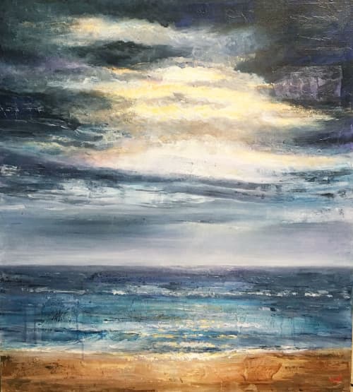 Glow over the sea | Oil And Acrylic Painting in Paintings by Shazia Imran. Item made of canvas & synthetic