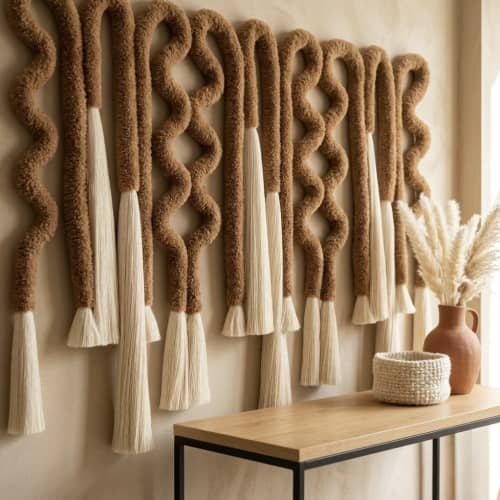 Handcrafted Wool Fiber Sculpture | Custom Contemporary Wall | Wall Sculpture in Wall Hangings by Sarmal Design. Item made of wool compatible with boho and contemporary style