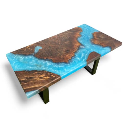 Claro Walnut Burl Resin River Coffee Table | Tables by Carlberg Design. Item composed of walnut & steel compatible with mid century modern and modern style