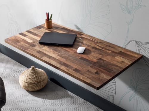 Walnut Space Saver Folding Floating Desk, Folding Table | Tables by Halohope Design. Item made of walnut with steel works with minimalism & modern style