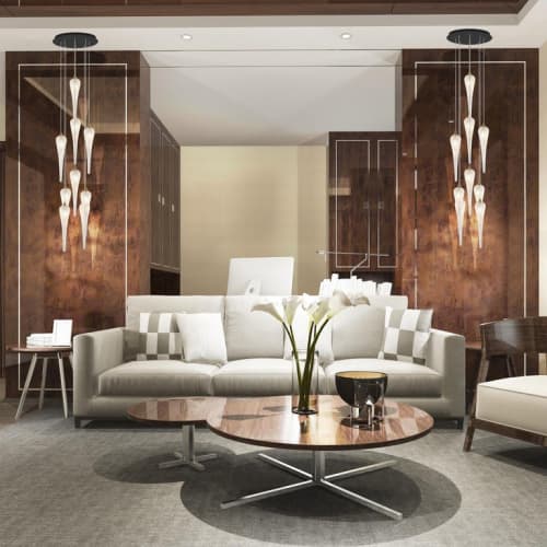 ICICLE Artisanal Hand-Blown Glass Chandelier, 9 LED Pendants | Pendants by Galilee Lighting. Item composed of metal & glass compatible with modern style