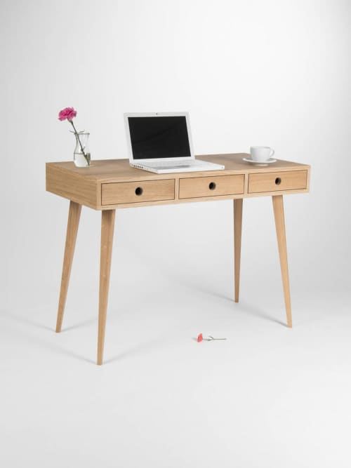 Home desk, bureau, dressing table, wooden desk, oak wood | Tables by Mo Woodwork. Item composed of wood in minimalism or mid century modern style