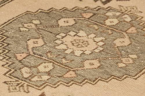 Vintage Oushak Rug in Beige-Brown, with Geometric Medallion | Area Rug in Rugs by Rug and Kilim