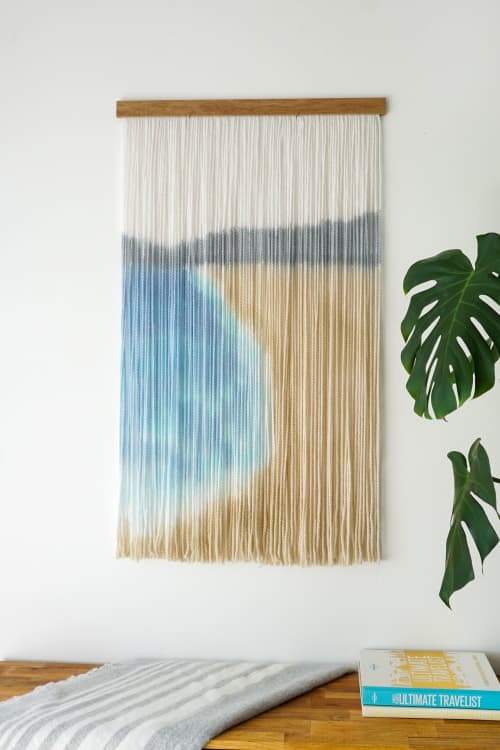 Hand dyed beach wall hanging | Tapestry in Wall Hangings by WOOL + ROPE. Item composed of oak wood and wool in boho or contemporary style