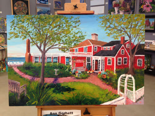 The Red Inn | Oil And Acrylic Painting in Paintings by Ann Gorbett Palette Knife Paintings. Item composed of synthetic