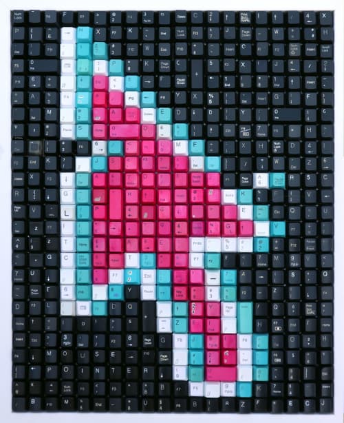 "GLITCH" WHITE/TEAL/PINK | Mixed Media in Paintings by Erik Jensen Art