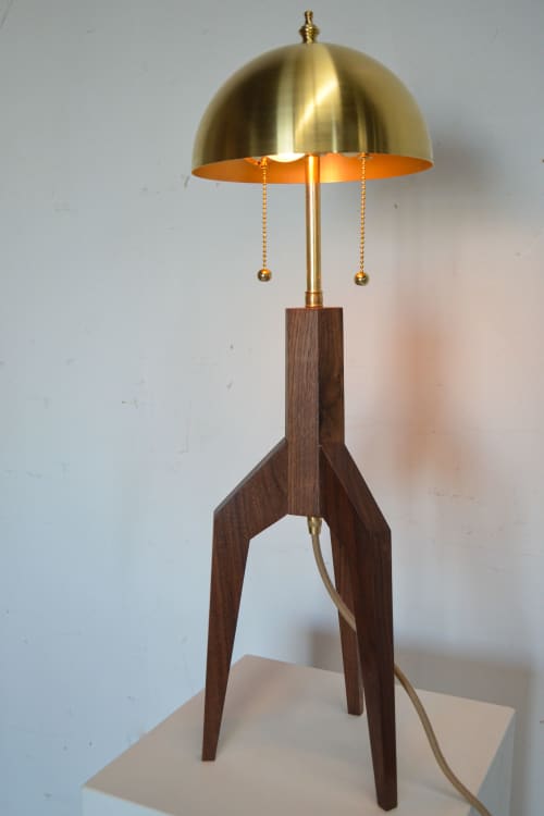 Falcon Table Lamp | Floor Lamp in Lamps by Nathan Chintala. Item made of walnut with brass works with mid century modern style