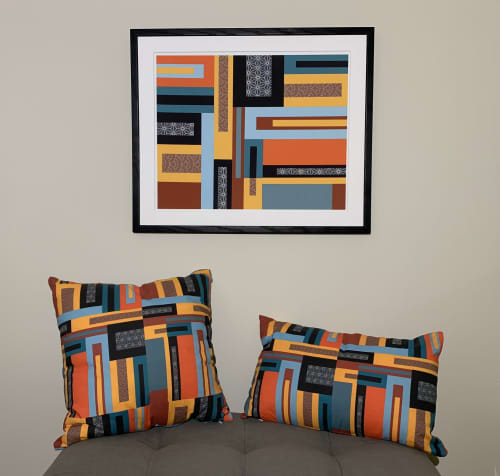 Collage Print Throw Pillow | Cushion in Pillows by Bent Street Collage Art & Design. Item composed of cotton in boho or mid century modern style
