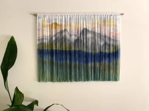 PEAKS PASTEL Mountain Landscape Wall Tapestry | Wall Hangings by Wallflowers Hanging Art. Item made of oak wood with wool works with boho & country & farmhouse style