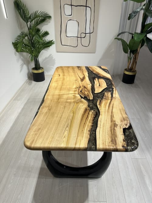 Solid Wood Dining Table - Epoxy Resin Wooden Dining Table | Tables by Tinella Wood. Item made of wood & metal compatible with contemporary and coastal style