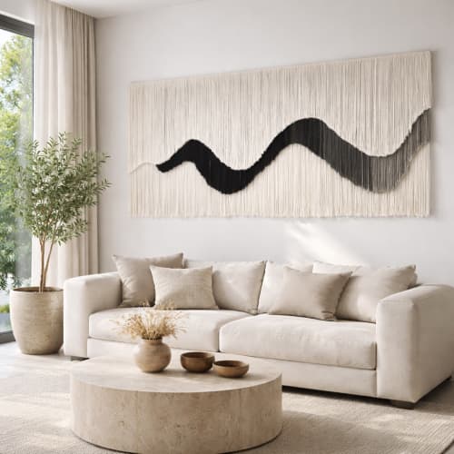 "Moments" Large-Scale Fiber Art Wall Installation | Tapestry in Wall Hangings by Olivia Fiber Art. Item composed of wood & wool compatible with boho and minimalism style